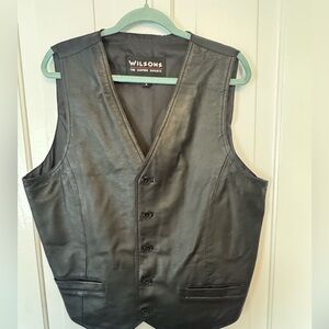 Vintage WILSONS Black LEATHER VEST Genuine The LeatherExperts Mens XL VTG